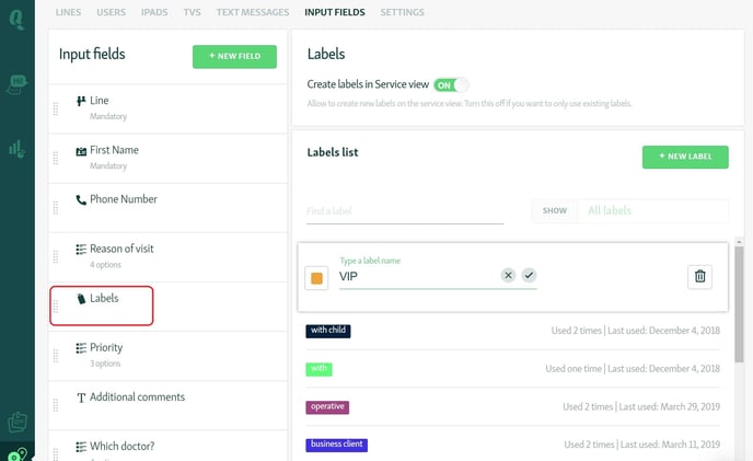 Labels+settings